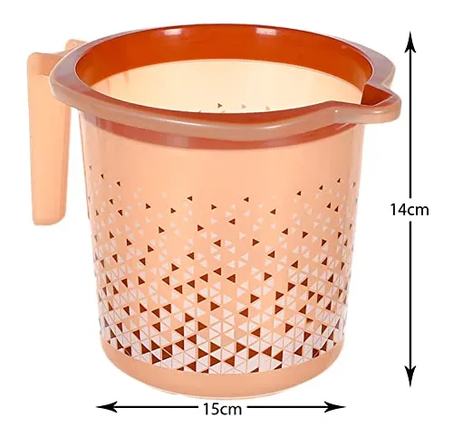 Heart Home Tinted Print Plastic Bathroom Mug 1.5 Litre- Pack of 2 (Beige & Brown & Black)-46HH0243