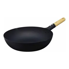 High-Purity Cast Iron Wok with Wooden Handle, 30cm - Takumi