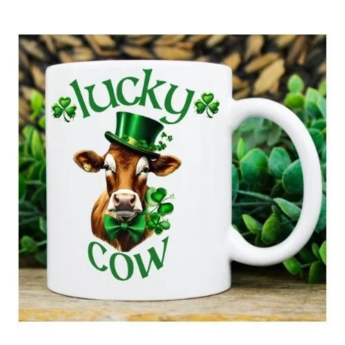 highland cow St.Patrick’s Day mug , lucky cow irish mug,highland cow mug ,st  pattys cow mug,