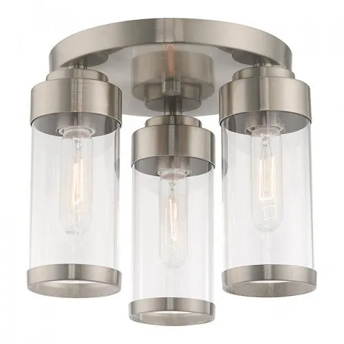 HILLCREST 3 LIGHT CEILING MOUNT, BRUSHED NICKEL