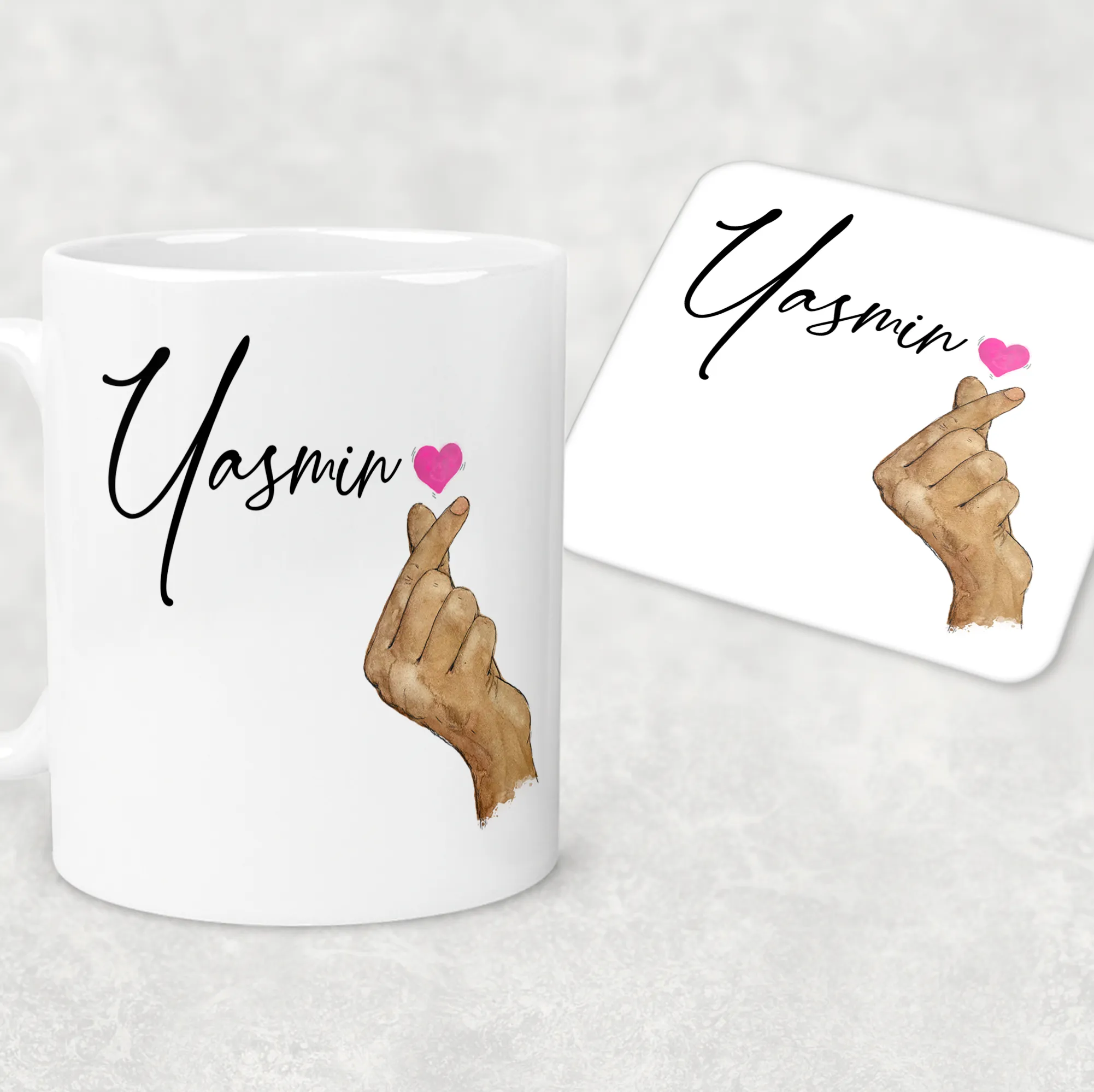 I Love You Korean Sign Language Personalised Mug & Coaster