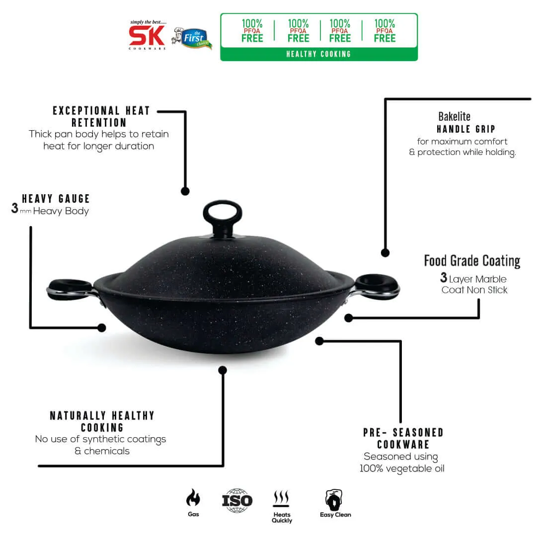 Marble Coated Queen Wok (Karahi) - Black