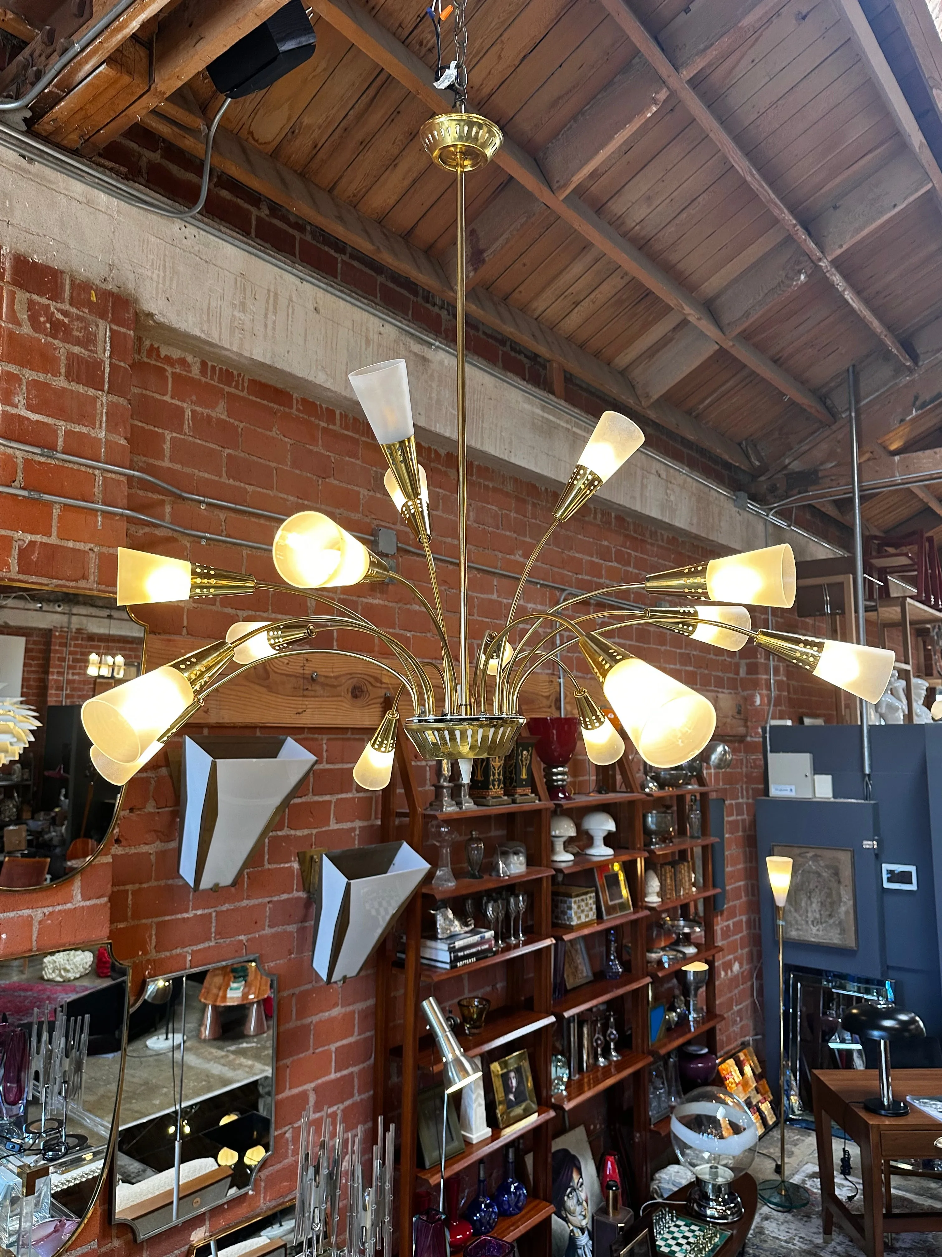 Mid Century Italian Brass Cascade Chandelier 1960s