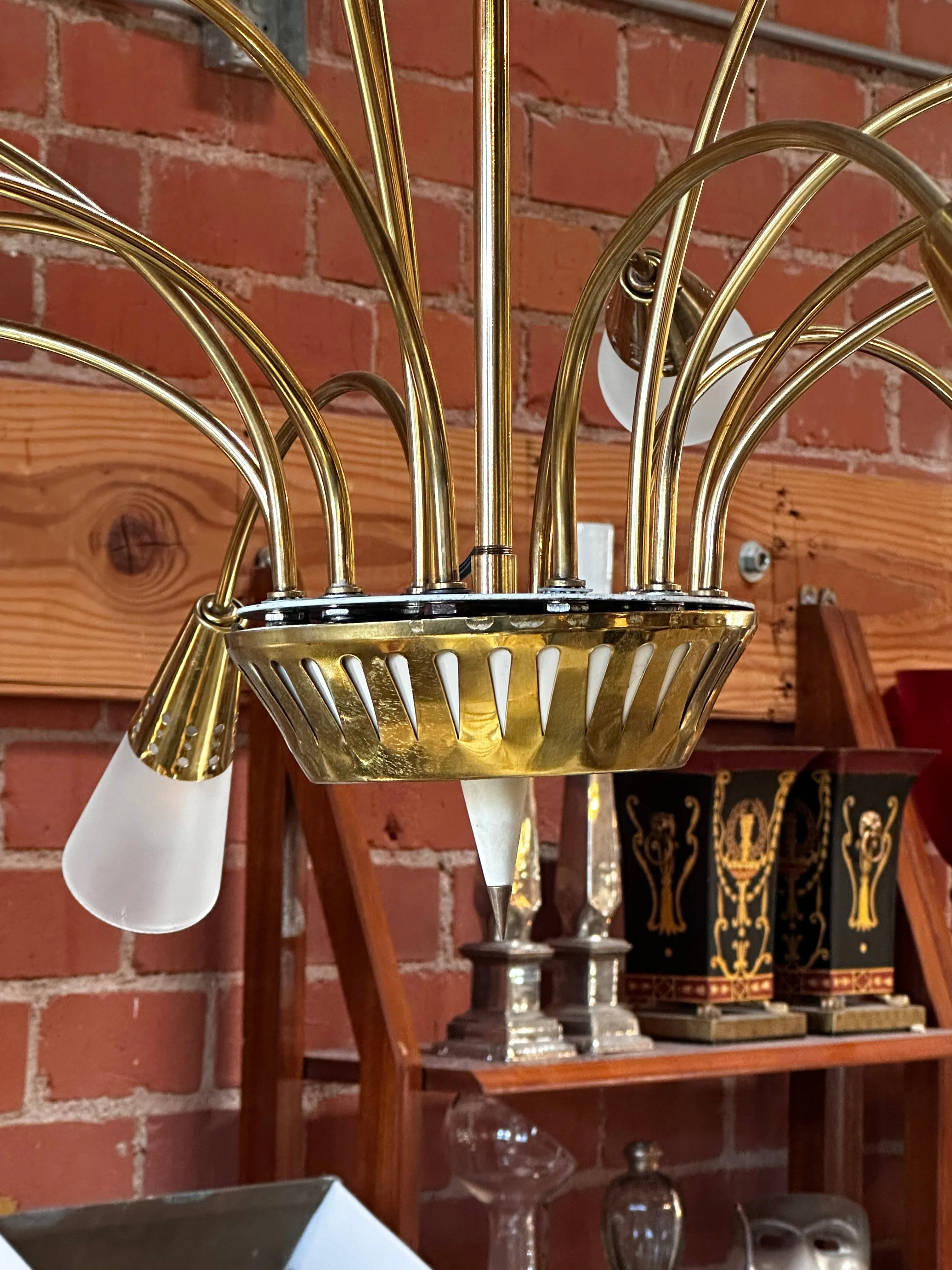 Mid Century Italian Brass Cascade Chandelier 1960s