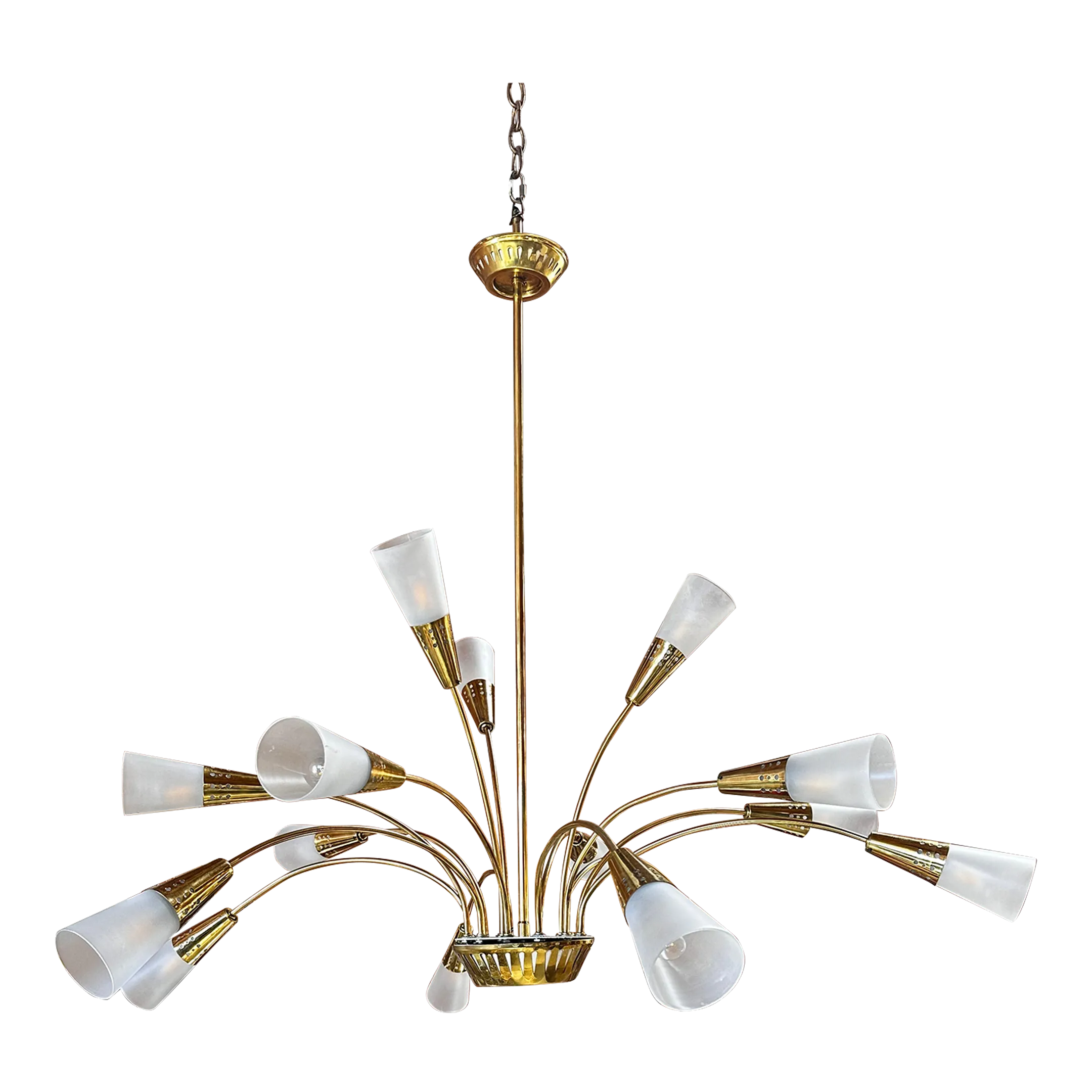 Mid Century Italian Brass Cascade Chandelier 1960s