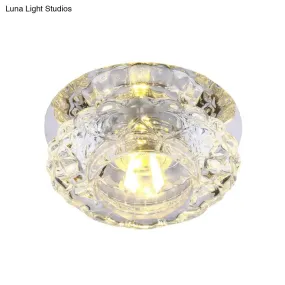 Minimalist Crystal LED Flush Mount Fixture with Clear Floral Shade- Perfect for Foyer Lighting