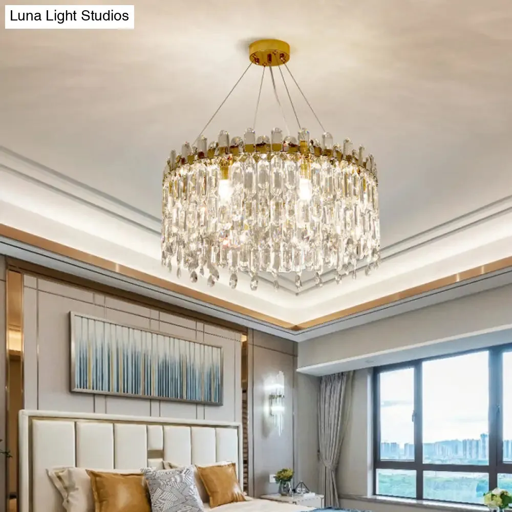 Modern Crystal Drum Suspension Light for Bedroom