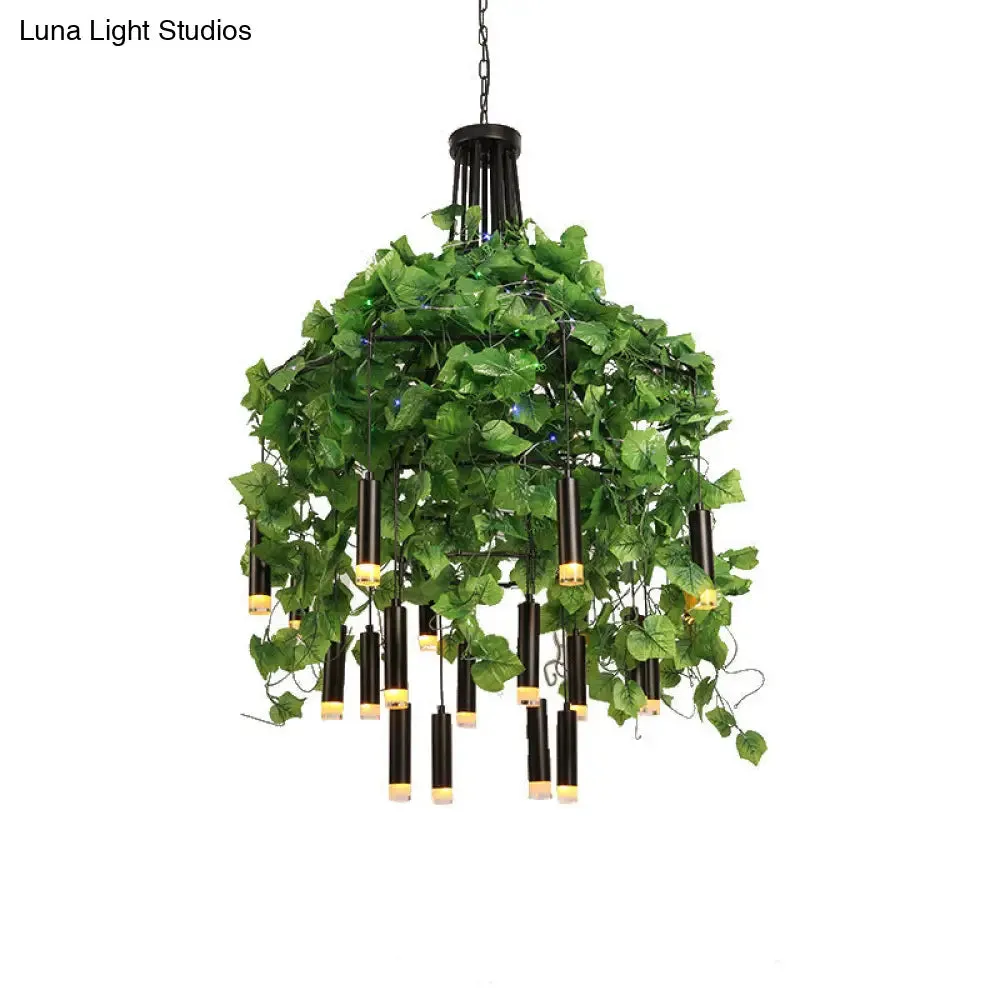 Modern Industrial Metal Chandelier Lamp - Wide Dome Design - 22 Heads - Hanging Light Kit with Plant Decoration - Ideal for Restaurants