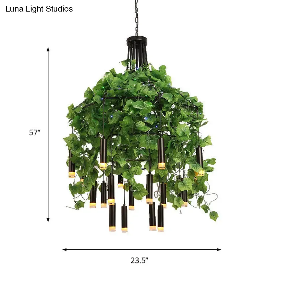 Modern Industrial Metal Chandelier Lamp - Wide Dome Design - 22 Heads - Hanging Light Kit with Plant Decoration - Ideal for Restaurants