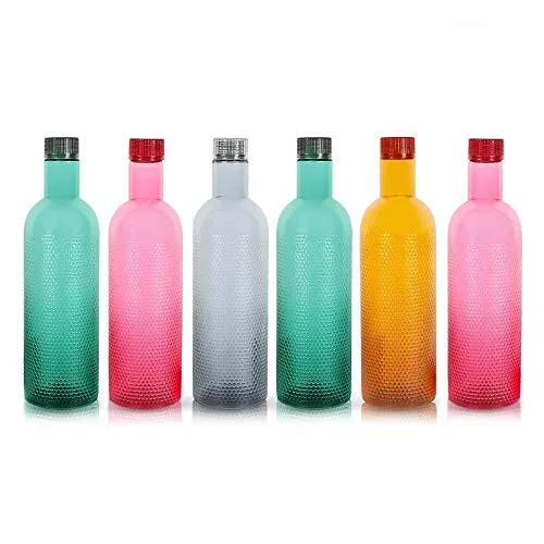 MUCH-MORE 6 Plastic Fridge Bottles Set 1 Liter Turtle Design with Complimentary Knife (Multicolor WB-08)