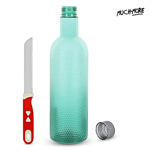 MUCH-MORE 6 Plastic Fridge Bottles Set 1 Liter Turtle Design with Complimentary Knife (Multicolor WB-08)