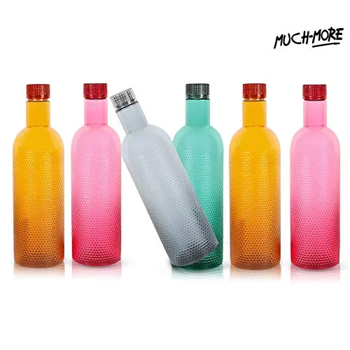 MUCH-MORE 6 Plastic Fridge Bottles Set 1 Liter Turtle Design with Complimentary Knife (Multicolor WB-08)