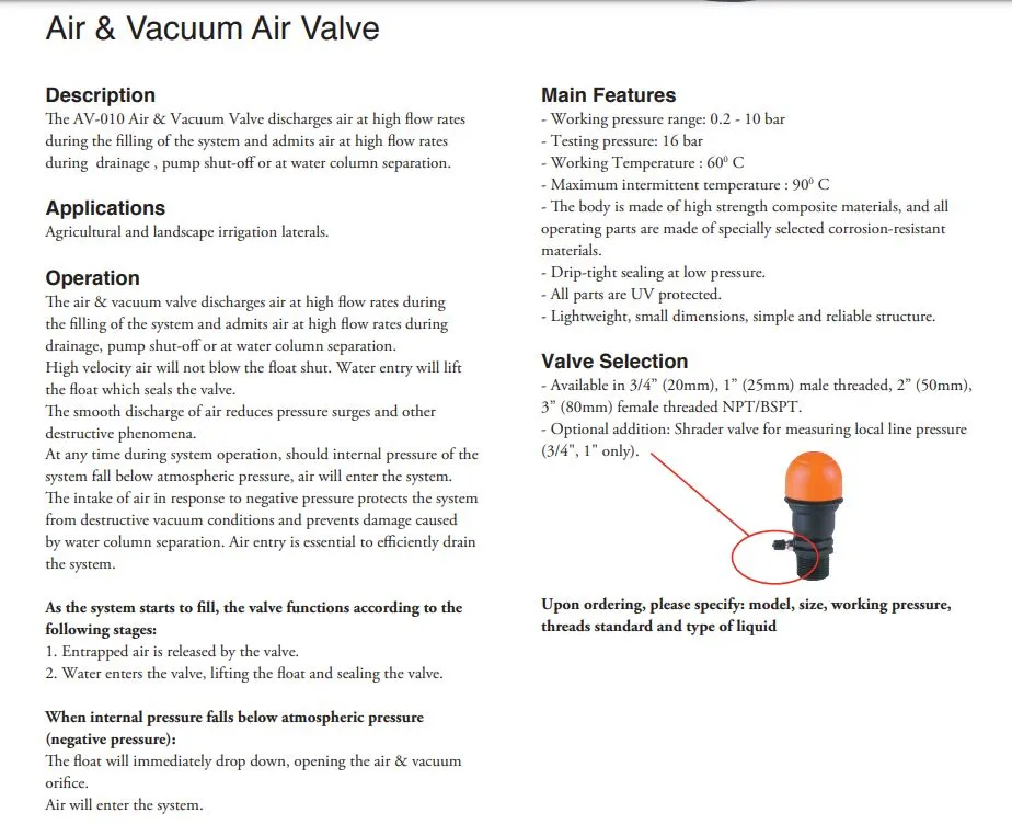 Netafim ARI AV-010 Kinetic Air Valve/Vacuum Breakers