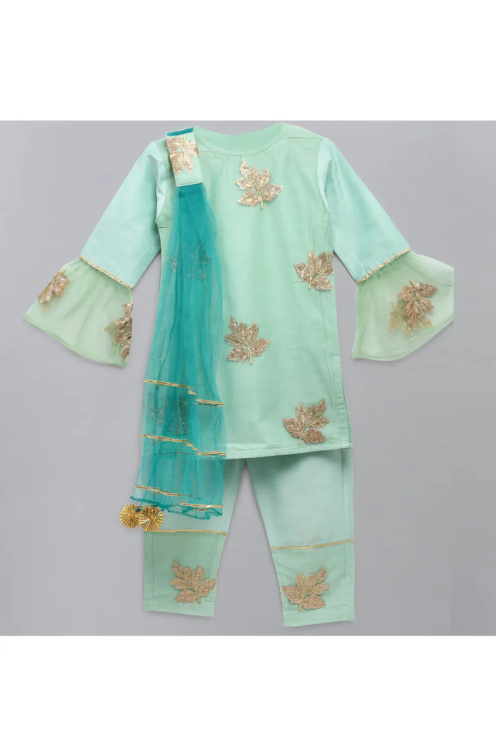 Pastel Green Sequins Wok Kurta With Pant Set