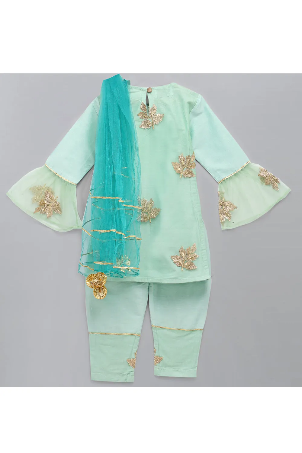 Pastel Green Sequins Wok Kurta With Pant Set