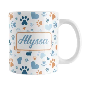 Personalized Blue Hearts and Paw Prints Mug