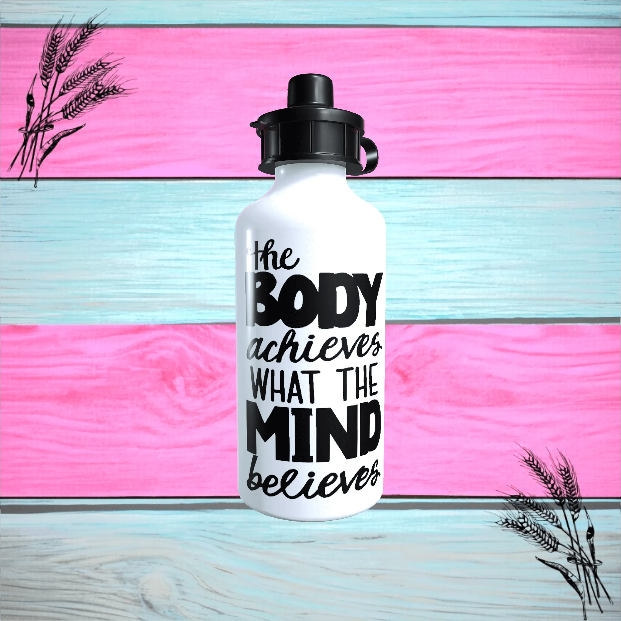 Quality Printed 600ml Aluminium Water Bottle, "Body Believes" Available In White Or Silver