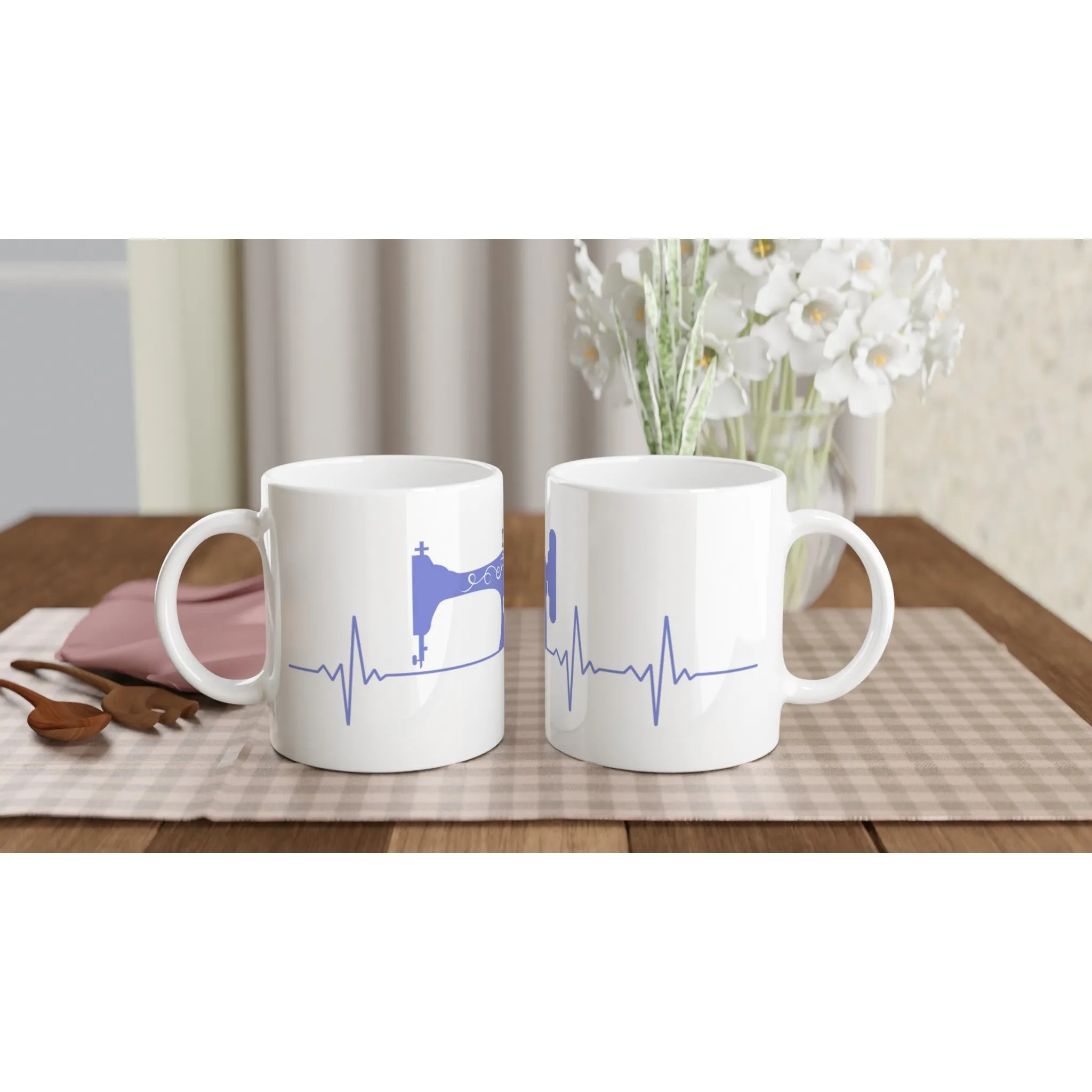 Sewing Machine Heartbeat - Purple - White 11oz Ceramic Mug