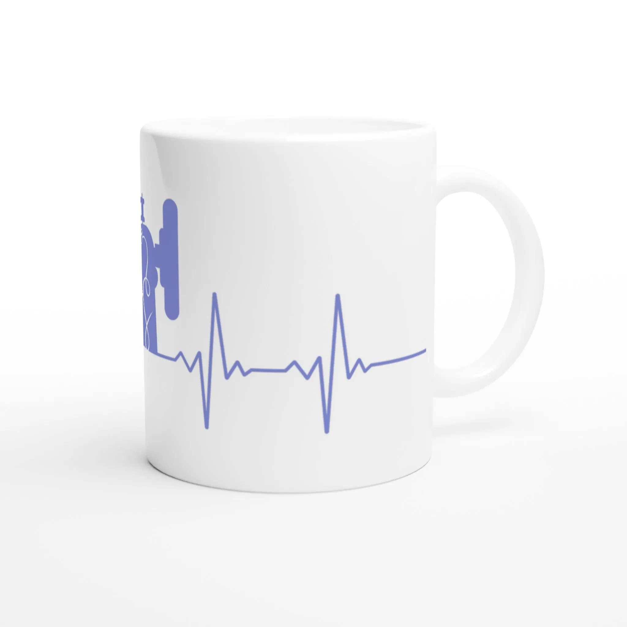 Sewing Machine Heartbeat - Purple - White 11oz Ceramic Mug