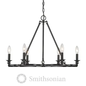 SMITHSONIAN SAXON 6 LIGHT CHANDELIER, AGED BRONZE