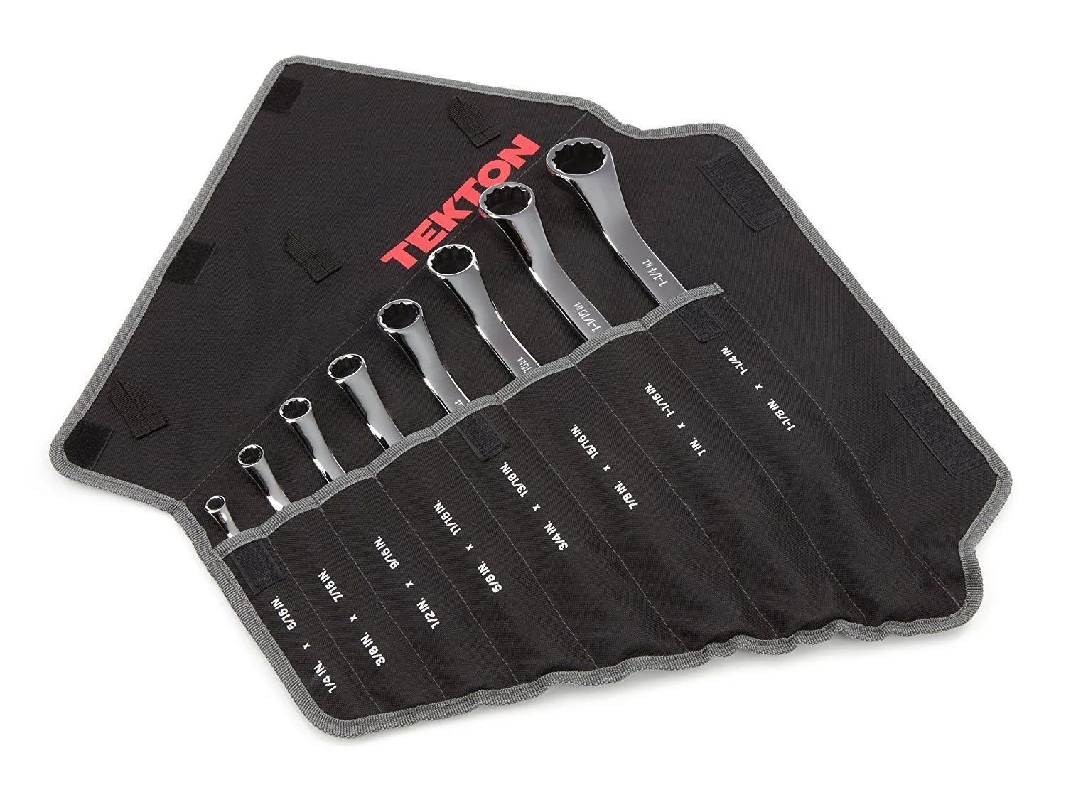 TEKTON WBE23508 45-Degree Offset Box End Wrench Set with Roll-up Storage Pouch, Inch, 1/4-Inch - 1-1/4-Inch, 8-Piece