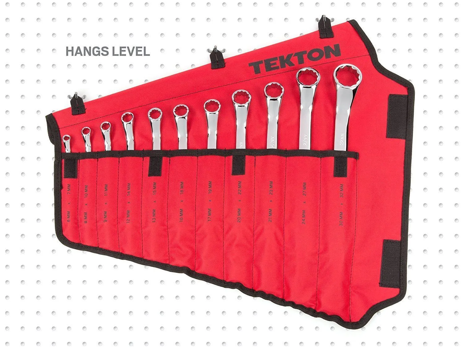 TEKTON WBE24511 45-Degree Offset Box End Wrench Set with Roll-up Storage Pouch, Metric, 6 mm- 32 mm, 11-Piece