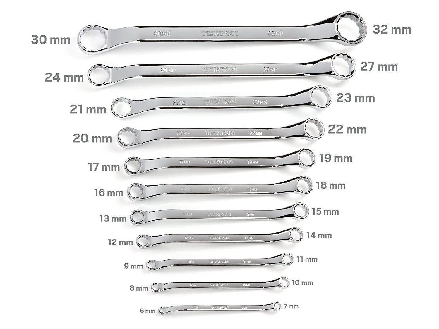 TEKTON WBE24511 45-Degree Offset Box End Wrench Set with Roll-up Storage Pouch, Metric, 6 mm- 32 mm, 11-Piece