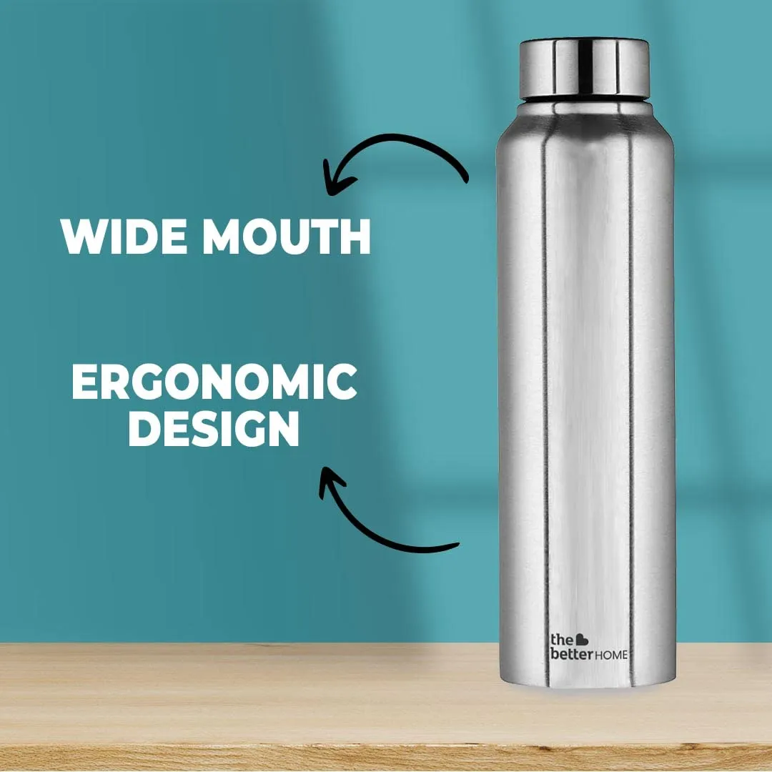 The Better Home 304 Stainless Steel Water Bottle 1 Litre | Water Bottle For Office Home | Water Bottle Steel | Steel Water Bottle For Kids School | Office Water Bottle For Women Men (Silver - 2 Pcs)