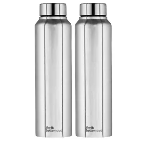 The Better Home 304 Stainless Steel Water Bottle 1 Litre | Water Bottle For Office Home | Water Bottle Steel | Steel Water Bottle For Kids School | Office Water Bottle For Women Men (Silver - 2 Pcs)