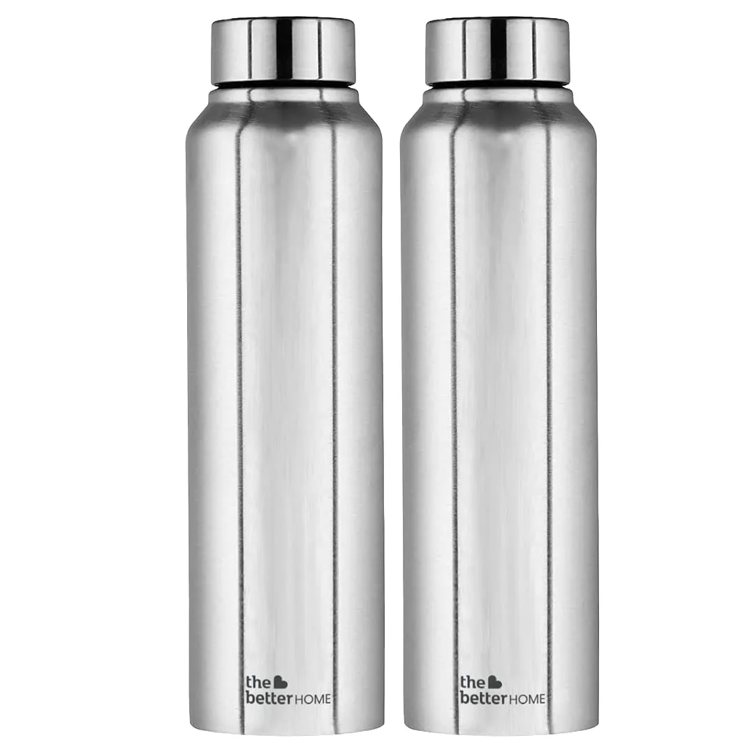 The Better Home 304 Stainless Steel Water Bottle 1 Litre | Water Bottle For Office Home | Water Bottle Steel | Steel Water Bottle For Kids School | Office Water Bottle For Women Men (Silver - 2 Pcs)