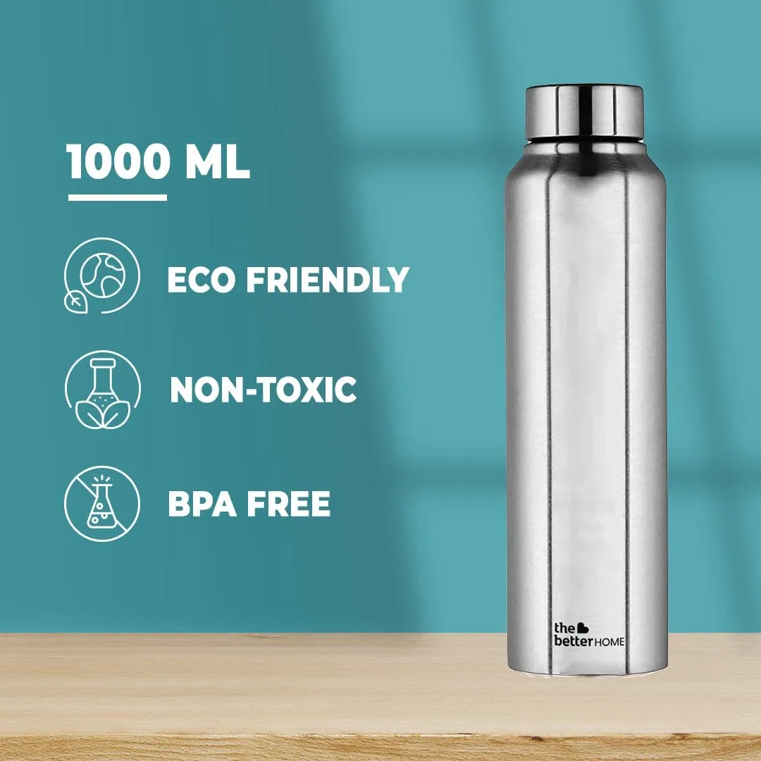 The Better Home 304 Stainless Steel Water Bottle 1 Litre | Water Bottle For Office Home | Water Bottle Steel | Steel Water Bottle For Kids School | Office Water Bottle For Women Men (Silver - 2 Pcs)