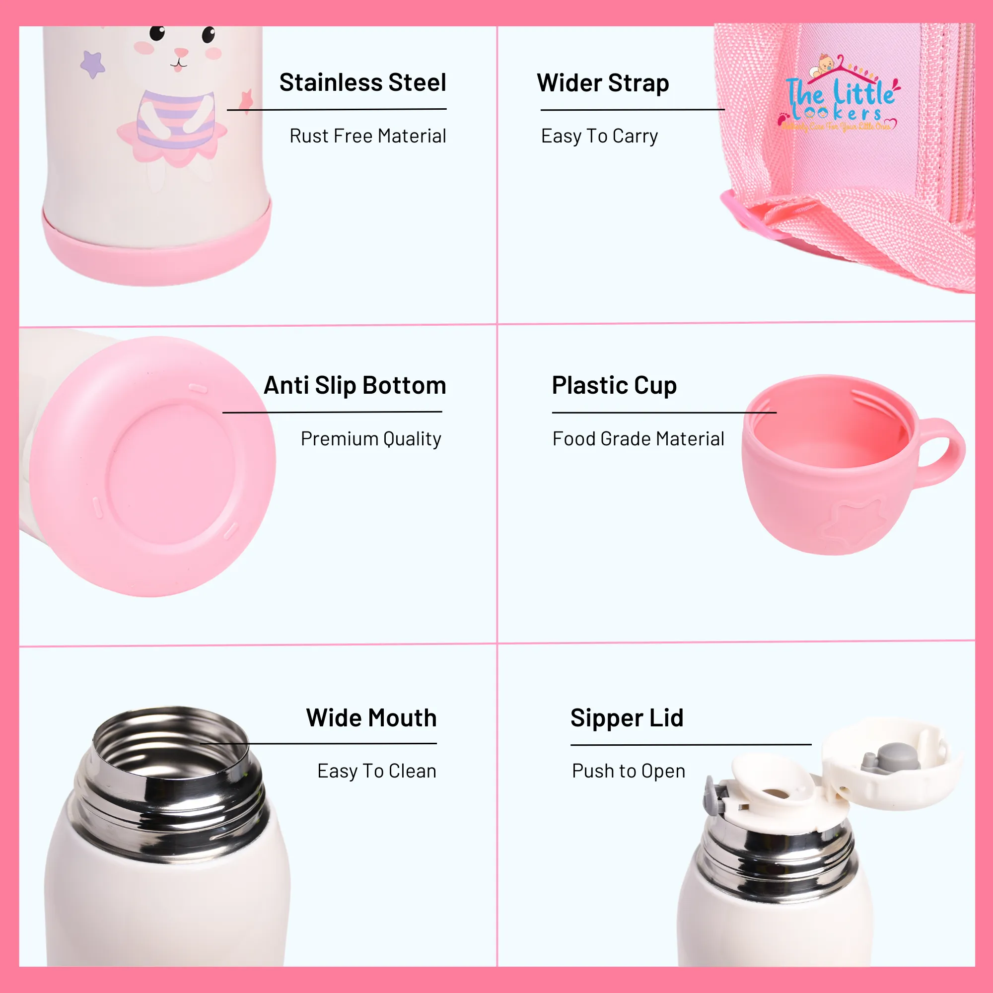 THE LITTLE LOOKERS Stainless Steel Insulated Sipper Bottle for Kids/Sipper School Bottle/Sipper Bottle with Straw/Travelling Water Bottle for Kids with Pop up Straw (550ml)