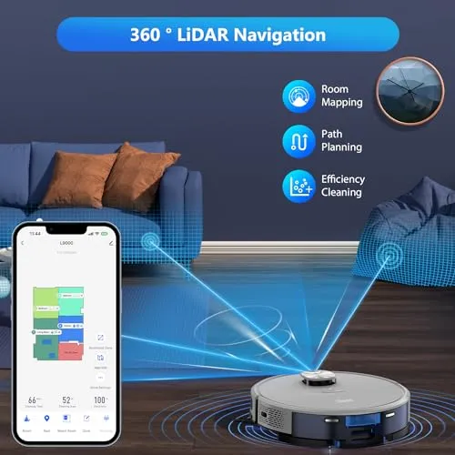 Tikom Robot Vacuum and Mop Combo L9000, LiDAR Navigation, 4000Pa Robotic Vacuum Cleaner, Up to 150Mins, Smart Mapping, 14 No-go Zones, Good for Pet Hair, Carpet, Hard Floor, Gray