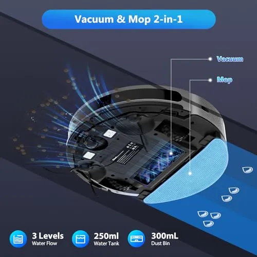 Tikom Robot Vacuum and Mop Combo L9000, LiDAR Navigation, 4000Pa Robotic Vacuum Cleaner, Up to 150Mins, Smart Mapping, 14 No-go Zones, Good for Pet Hair, Carpet, Hard Floor, Gray