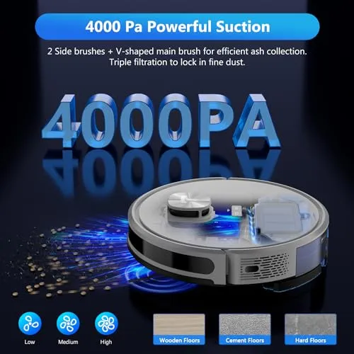 Tikom Robot Vacuum and Mop Combo L9000, LiDAR Navigation, 4000Pa Robotic Vacuum Cleaner, Up to 150Mins, Smart Mapping, 14 No-go Zones, Good for Pet Hair, Carpet, Hard Floor, Gray