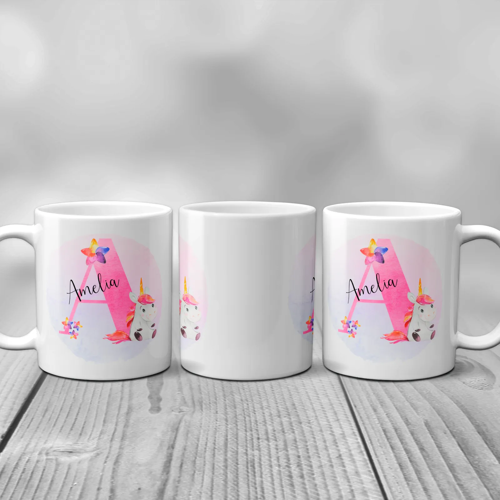 Unicorn Alphabet Watercolour Mug