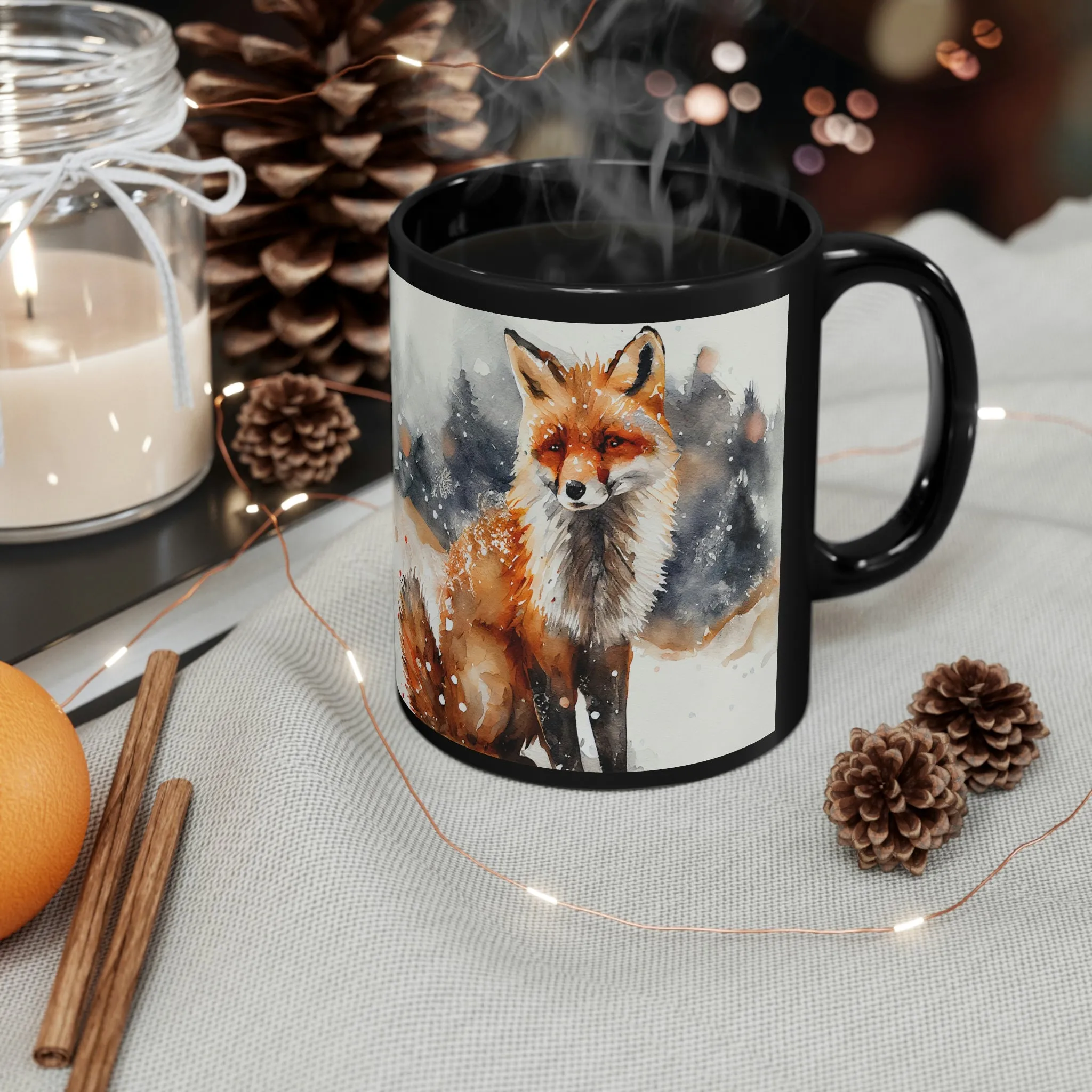 Winter Fox 02 - Black mug 11oz