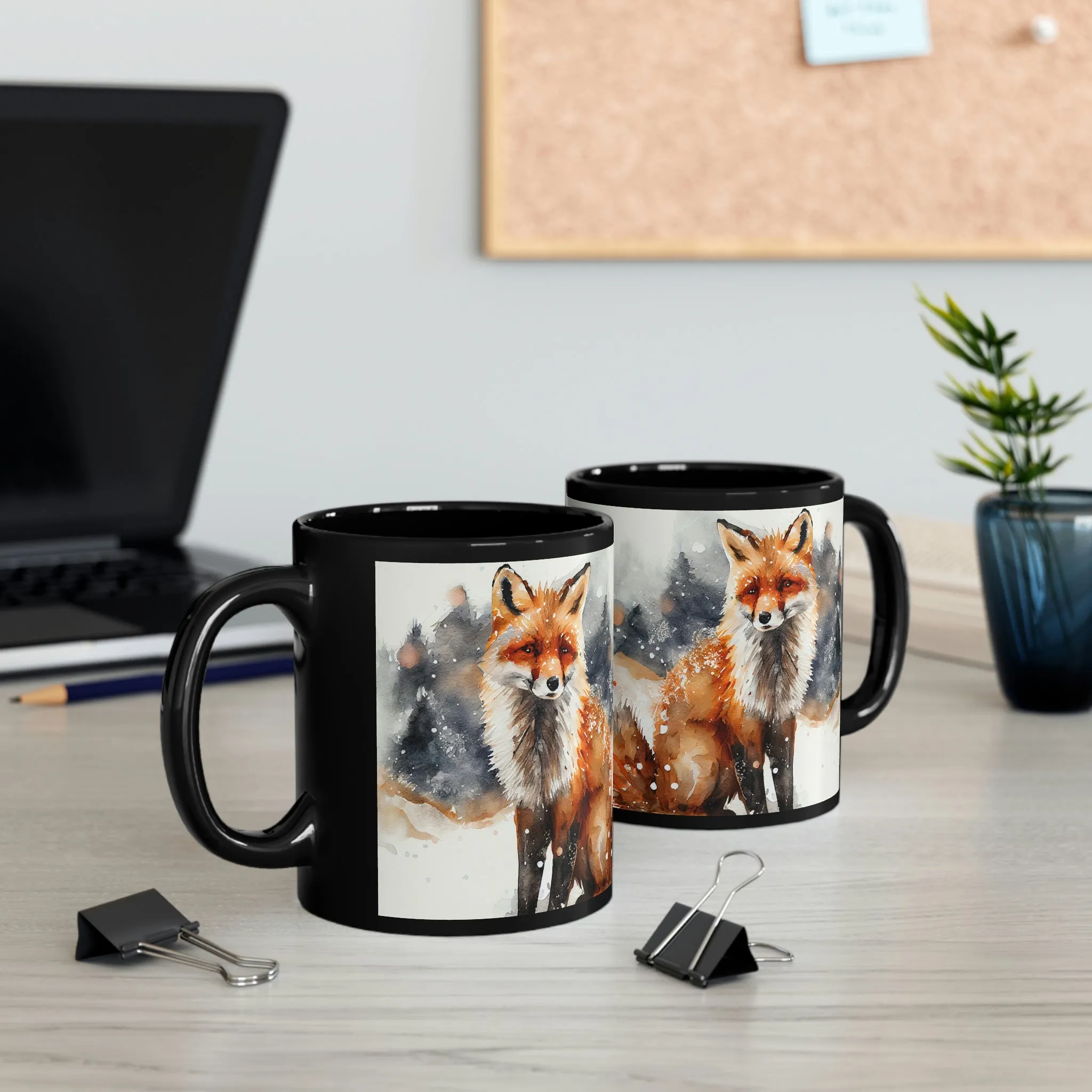 Winter Fox 02 - Black mug 11oz