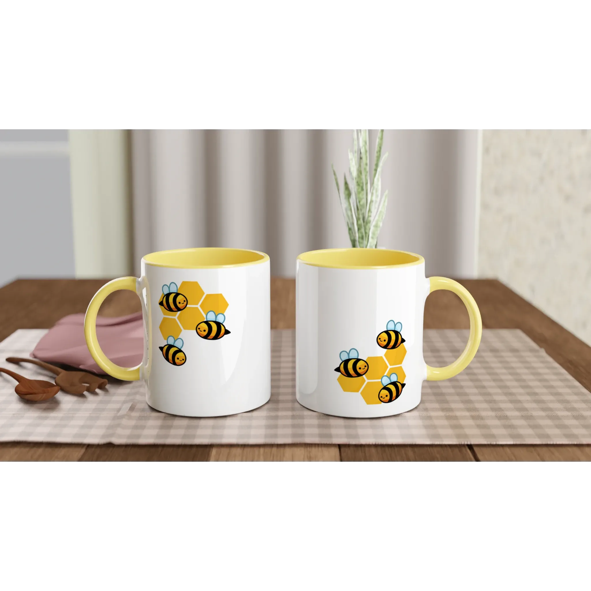 Yellow Honeycomb and Bees Ceramic Mug